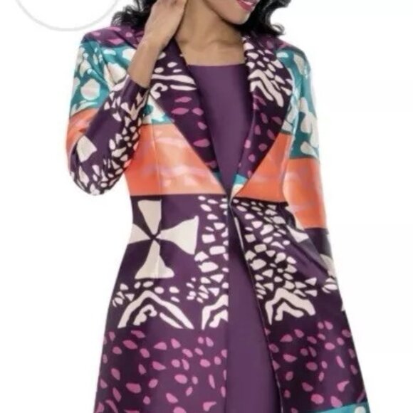 Nubiano 2pc Multi -Print Wide Collar Jacket W/Purple Dress - Picture 4 of 6